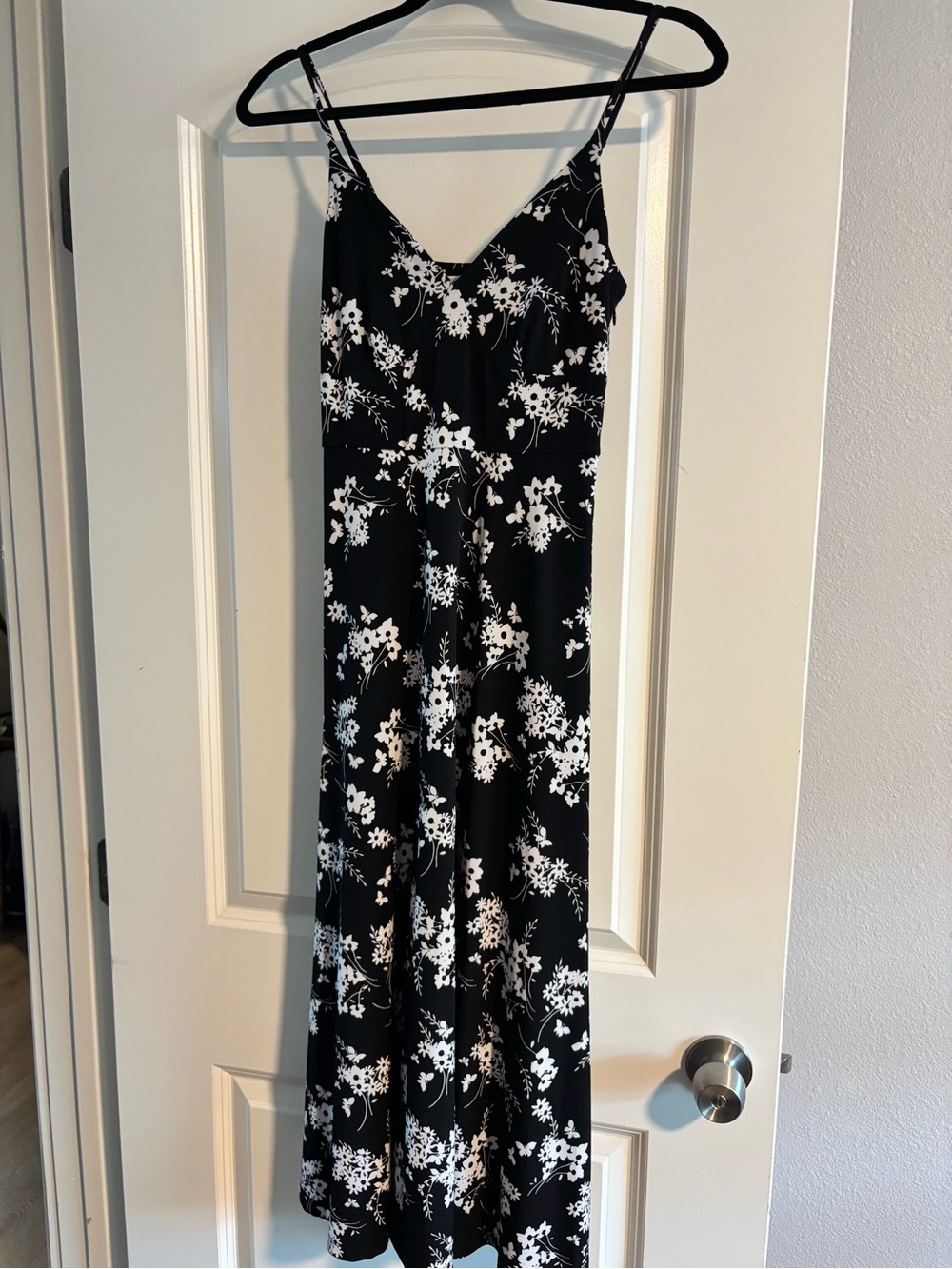 Michael Kors Black and White Floral Slip Dress with Gold Logo